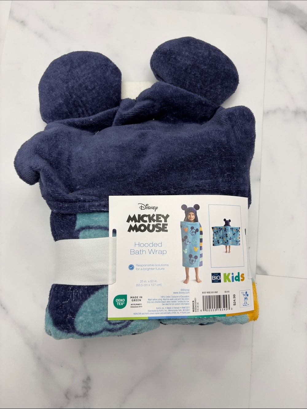 Disney Mickey Mouse Hooded Bath Wrap - Navy & Light Blue
